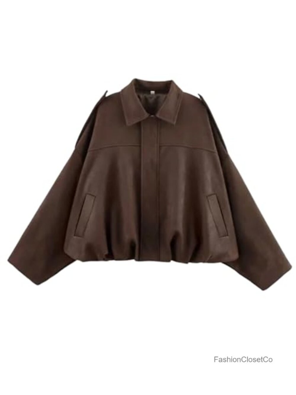 Faux Suede Bomber Jacket Oversized Cropped Zip Coat